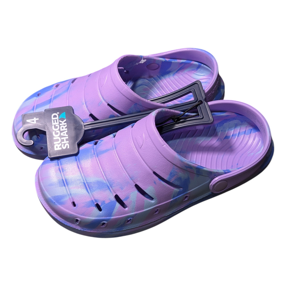 Rugged Shark - Big Kids Clogs Featuring A Purple Tie-Dye Design - Size 4 NWT